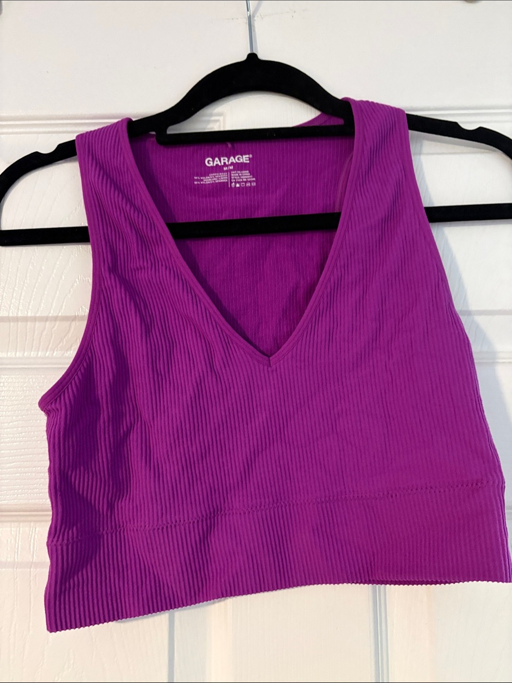 Garage Ribbed V-Neck Crop Tank in Bright Purple